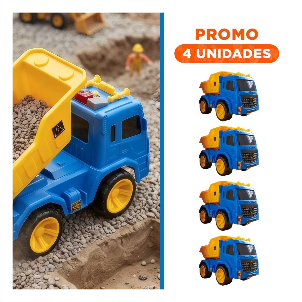 PACK4 CAMION DE CARGA PESADA 32X16,5X20 CM AZUL Y AMARILLO PARA DIVERSION INFANTIL - 1