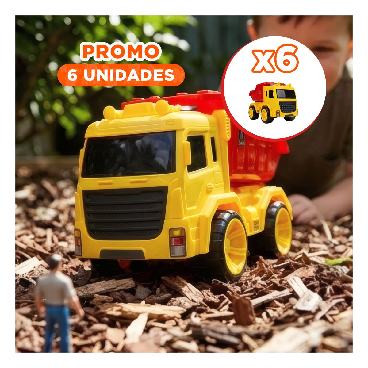 PACK6 CAMION DE CONSTRUCCION PARA PATIO 32X16,5X20 CM ROJO Y AMARILLO INFANTIL - 1