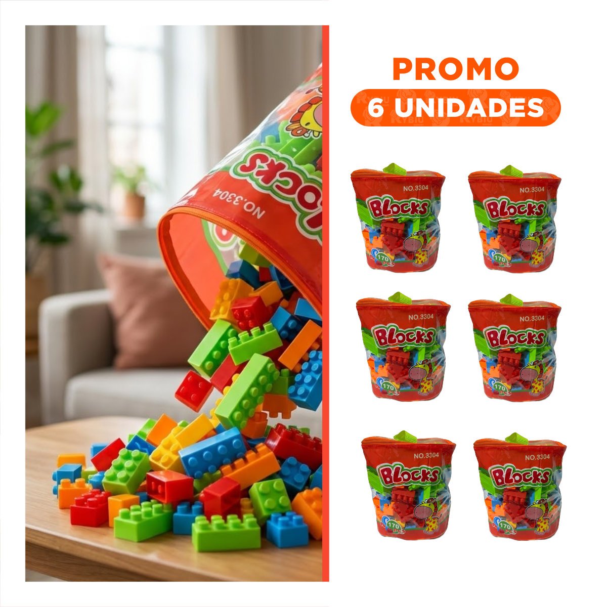 PACK6 KIT INFANTIL DE ENSAMBLE 170 PIEZAS CON BOLSA NARANJA PARA APRENDER YREGALO STICKER - 1