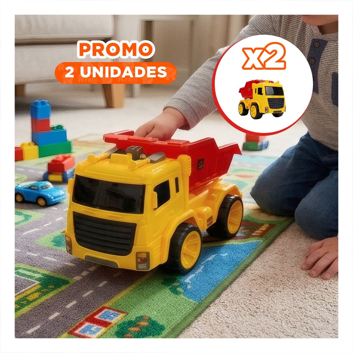 PACK2 VEHICULO VOLQUETE PARA JUEGO 32X16,5X20 CM ROJO Y AMARILLO EN CASA - 1