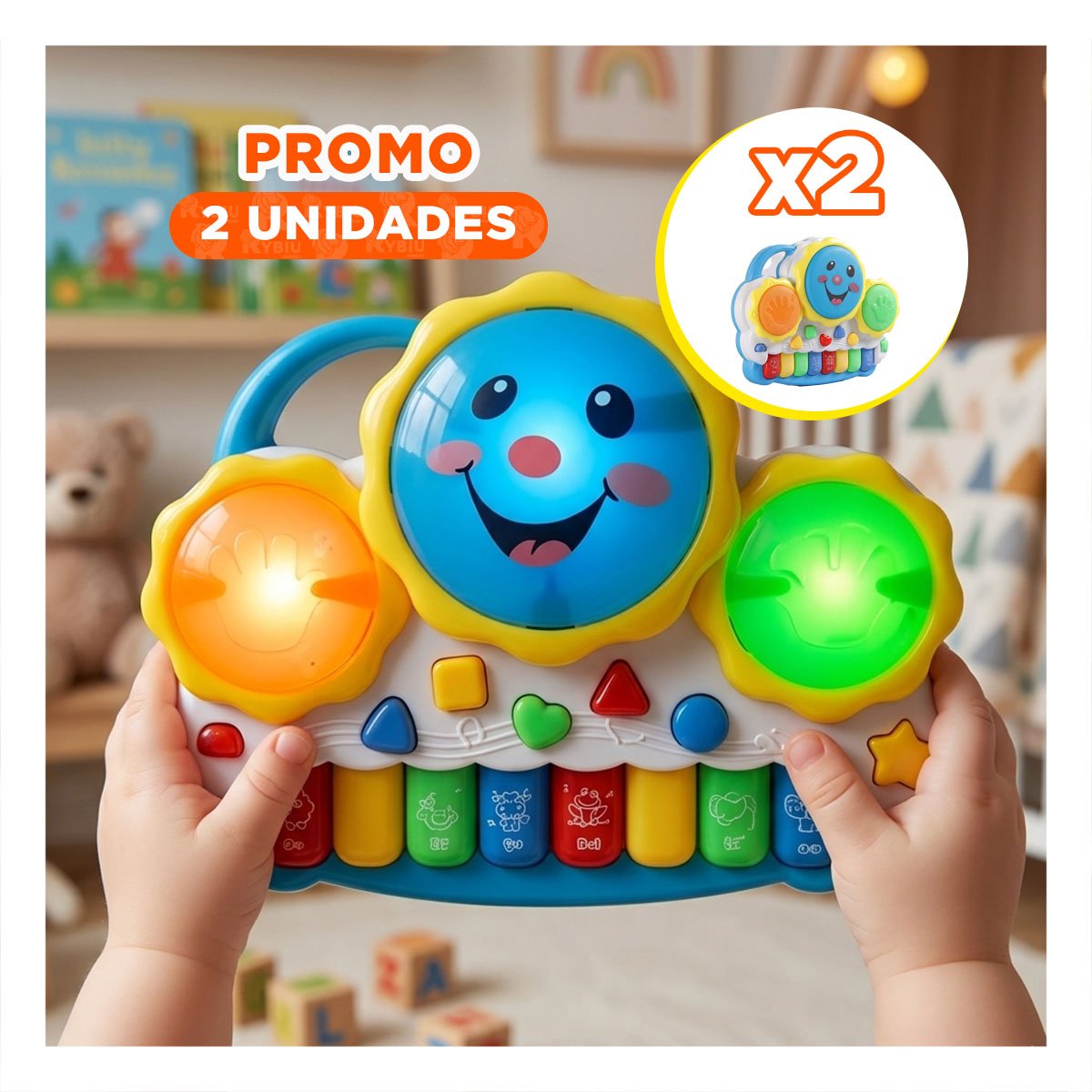 PACK2 TECLADO CON MELODIAS SOL DRUM KEYBOARD VERDE Y NARANJA PARA DIVERSION CREATIVA - 1
