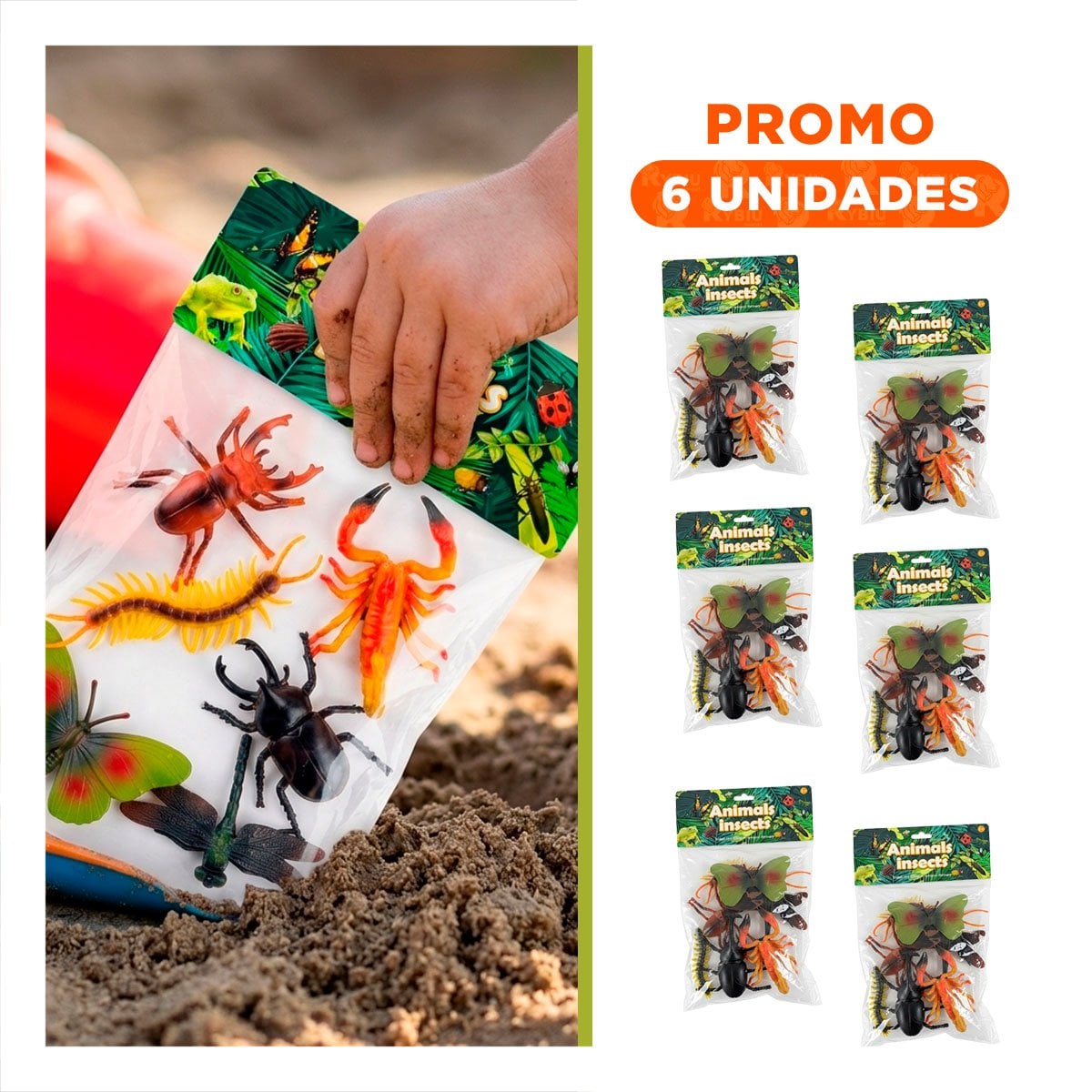 PACK6 PAQUETE CON ANIMALES INSECTOS 6 PZS MULTICOLOR PARA APRENDIZAJE Y DIVERSION - 1