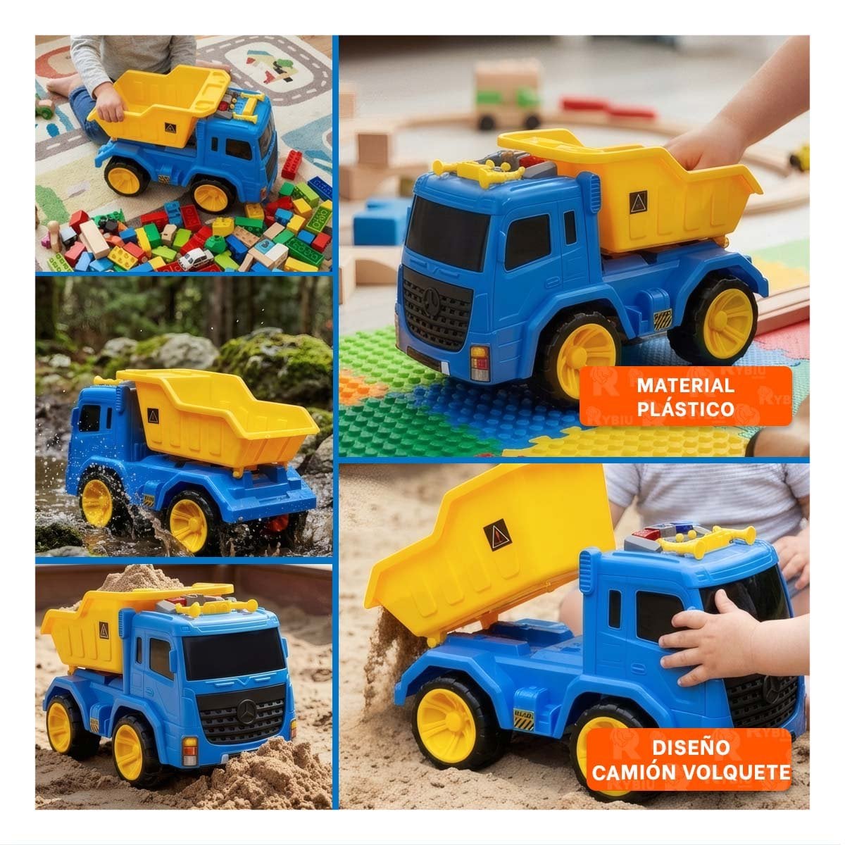 CAMION DE OBRA 32X16,5X20 CM AZUL Y AMARILLO PARA JUEGO RECREATIVO INFANTIL Y STICKY - 2