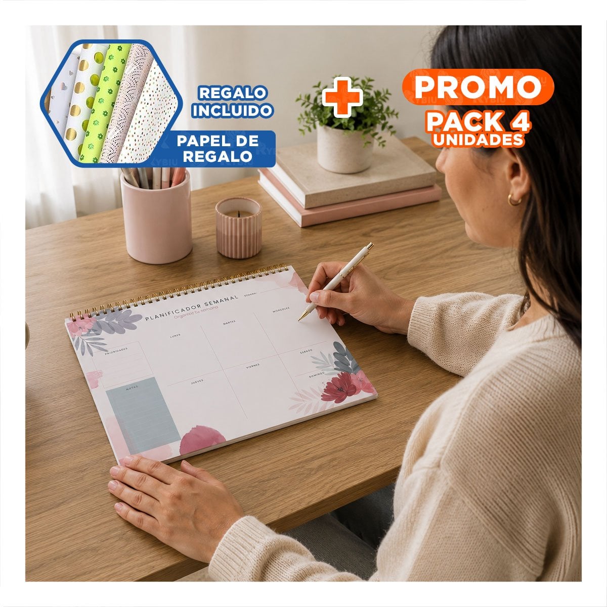 PACK4 DIARIO CREATIVO BEIGE 28X22,5 CON 50 HOJAS PARA PLANES PERSONALES YPAPEL REGALO - 1