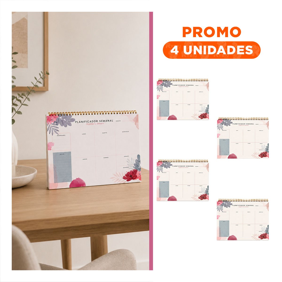 PACK4 PLANIFICADOR PERSONAL BEIGE CON CONTROL SEMANAL PRACTICO 50 HOJAS 28X22,5 YREGALO STICKER - 1