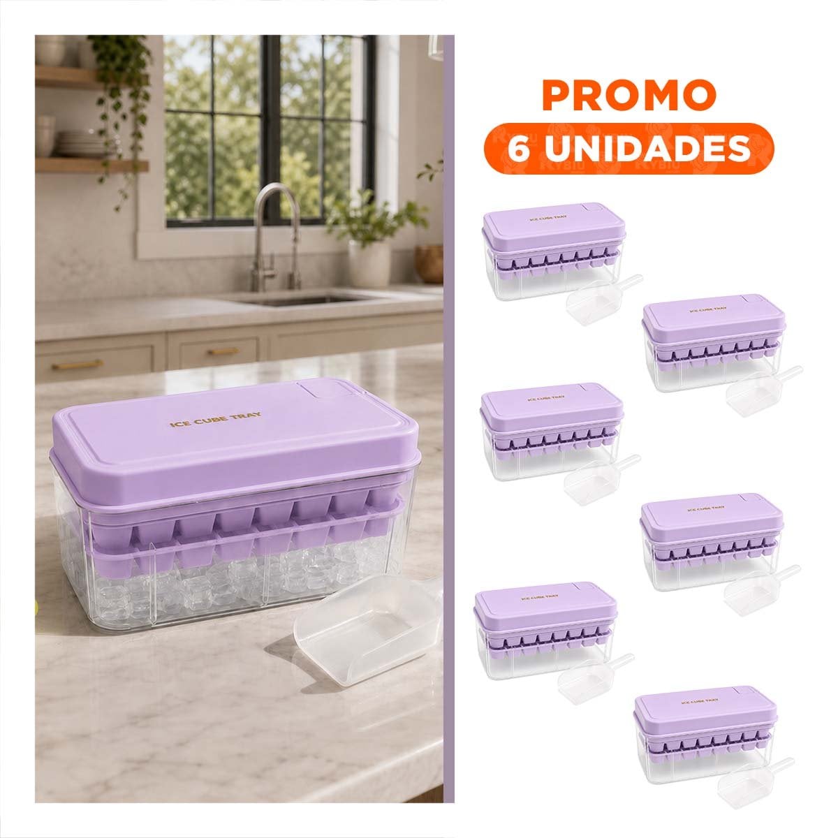 PACK6 BANDEJA DE COCINA LILA PARA CUBOS DE HIELO CON MOLDE - 1
