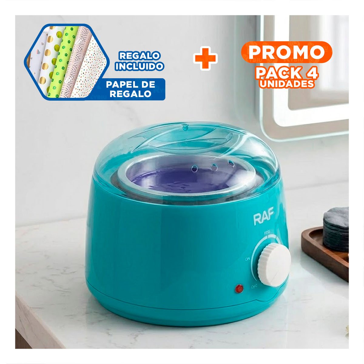 PACK4 CALDERO PROFESIONAL PARA USO DE CERA COLOR TURQUESA YPAPEL REGALO - 1