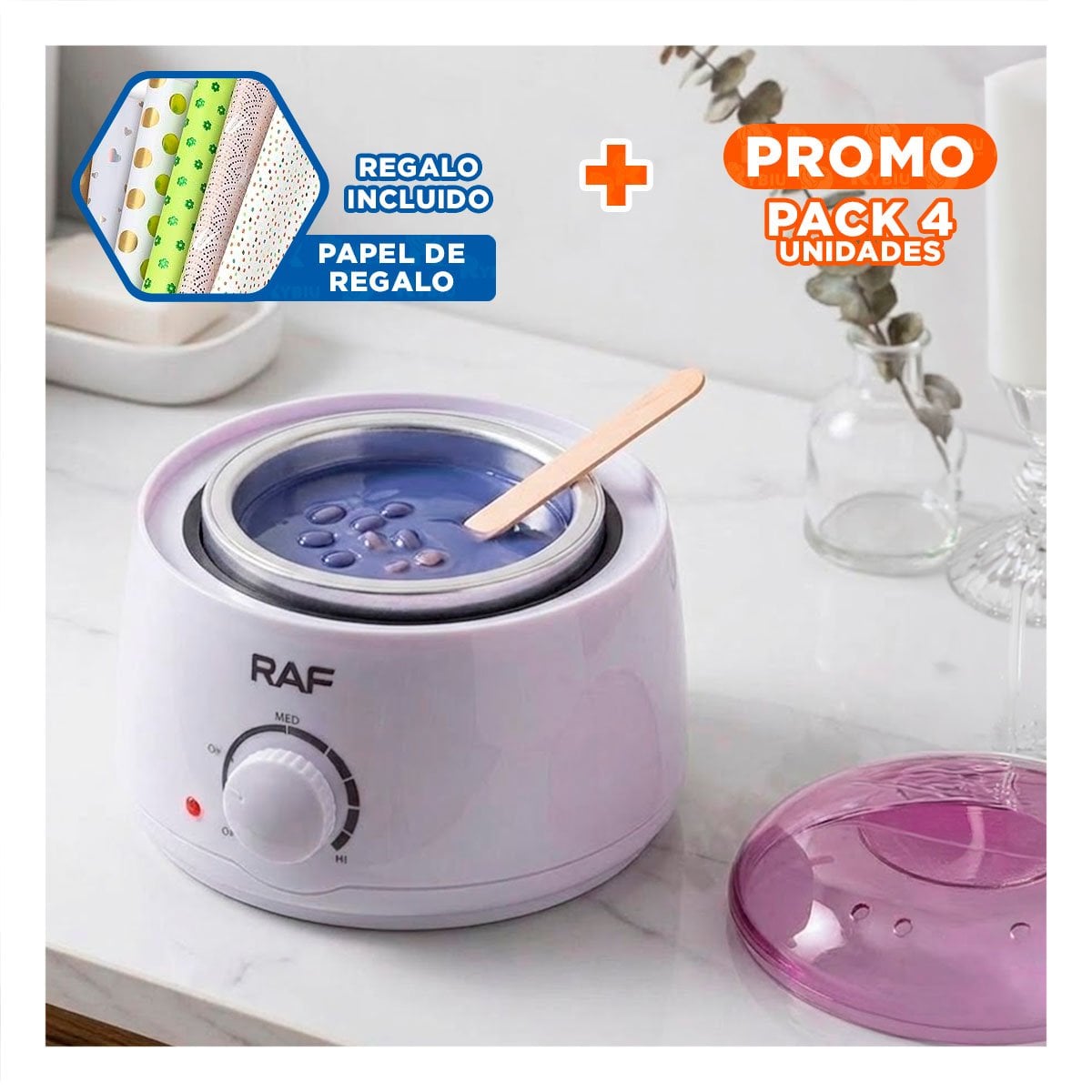 PACK4 CALDERO PROFESIONAL PARA USO DE CERA COLOR BLANCO YPAPEL REGALO - 1