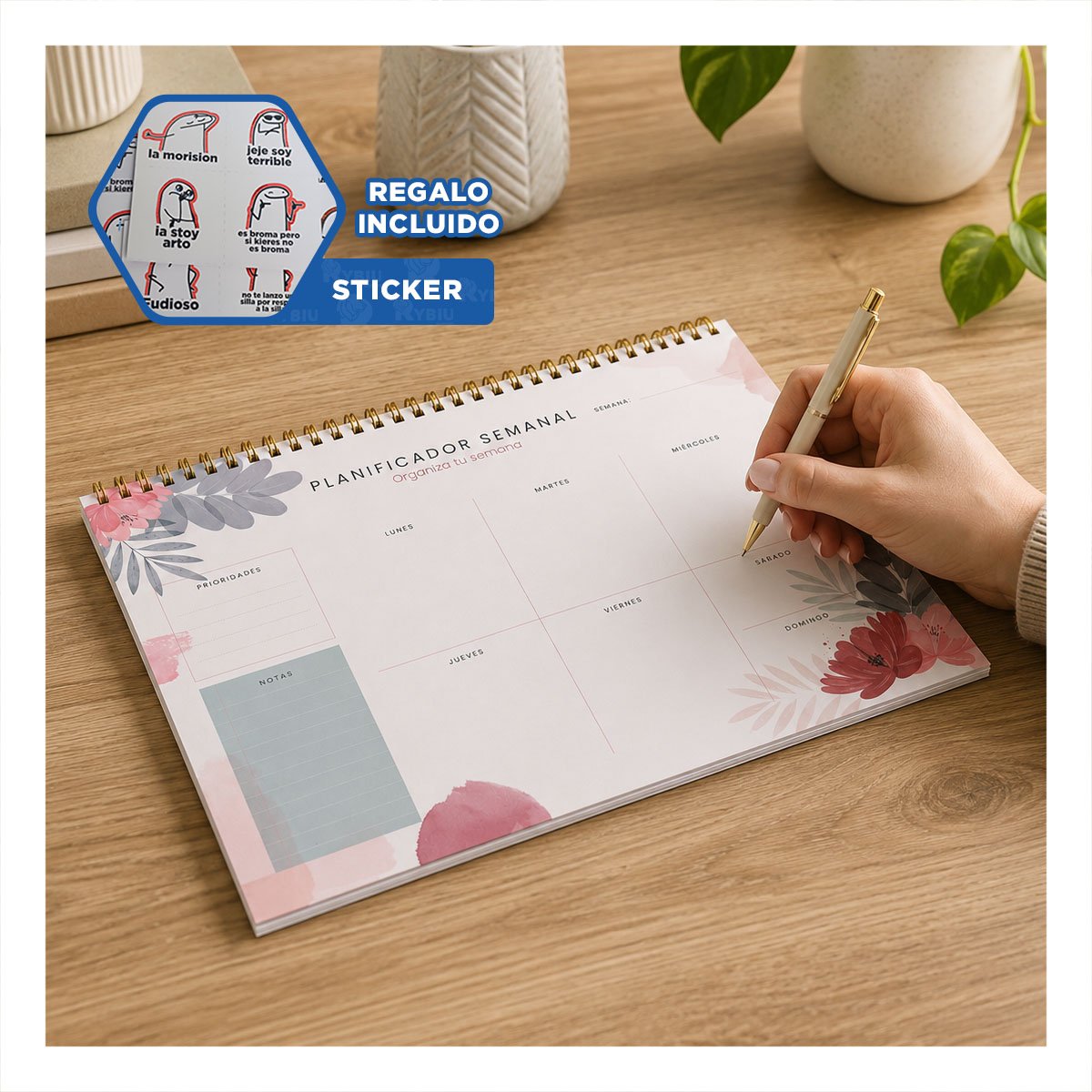 DIARIO PERSONAL BEIGE CON FORMATO SEMANAL DE 50 HOJAS PARA ESCRIBIR 28X22,5 Y REGALO STICKER - 1