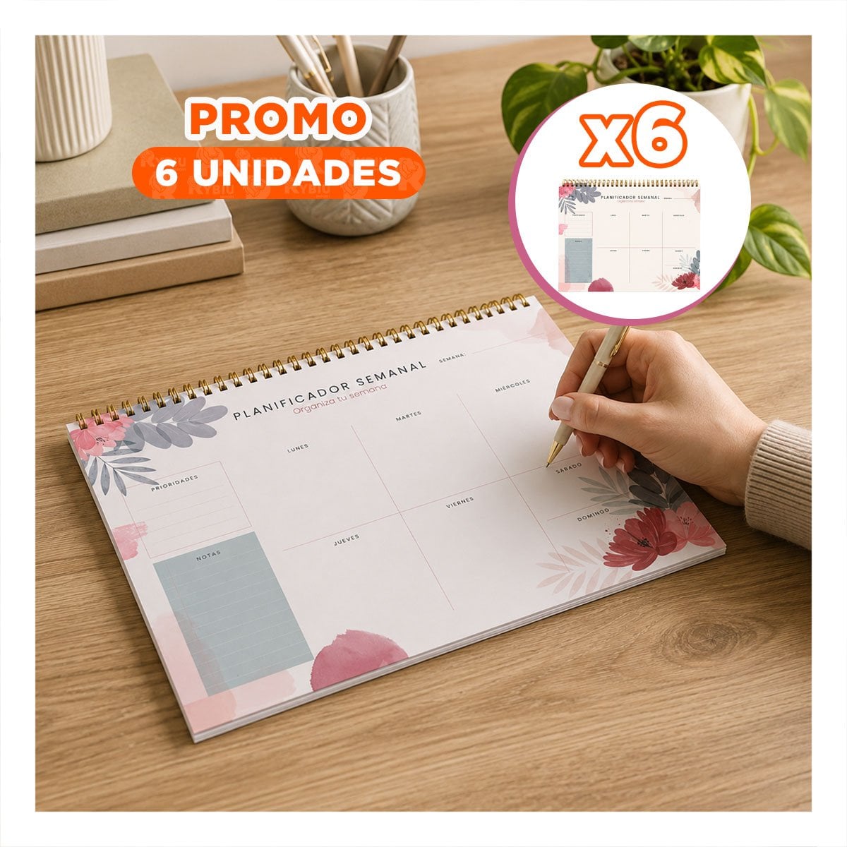PACK6 DIARIO ORGANIZADOR BEIGE CON SECCIONES SEMANALES PARA PLANIFICACION YREGALO STICKER - 1