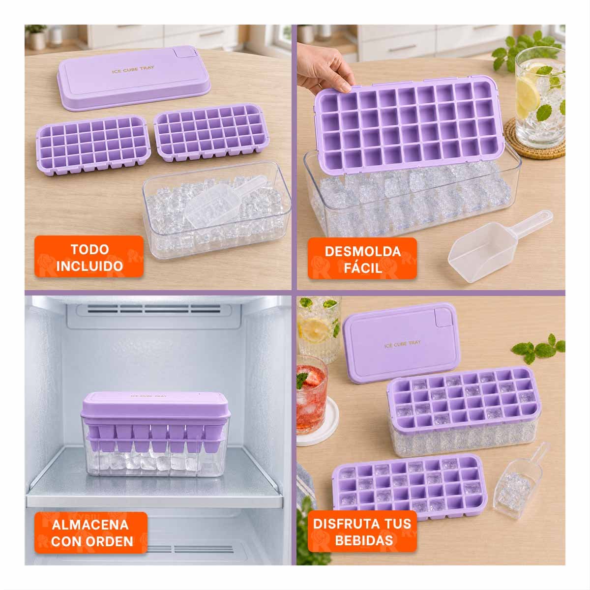 BANDEJA PARA CUBOS DE HIELO LILA CON MOLDE DE 2 BANDEJAS - 5