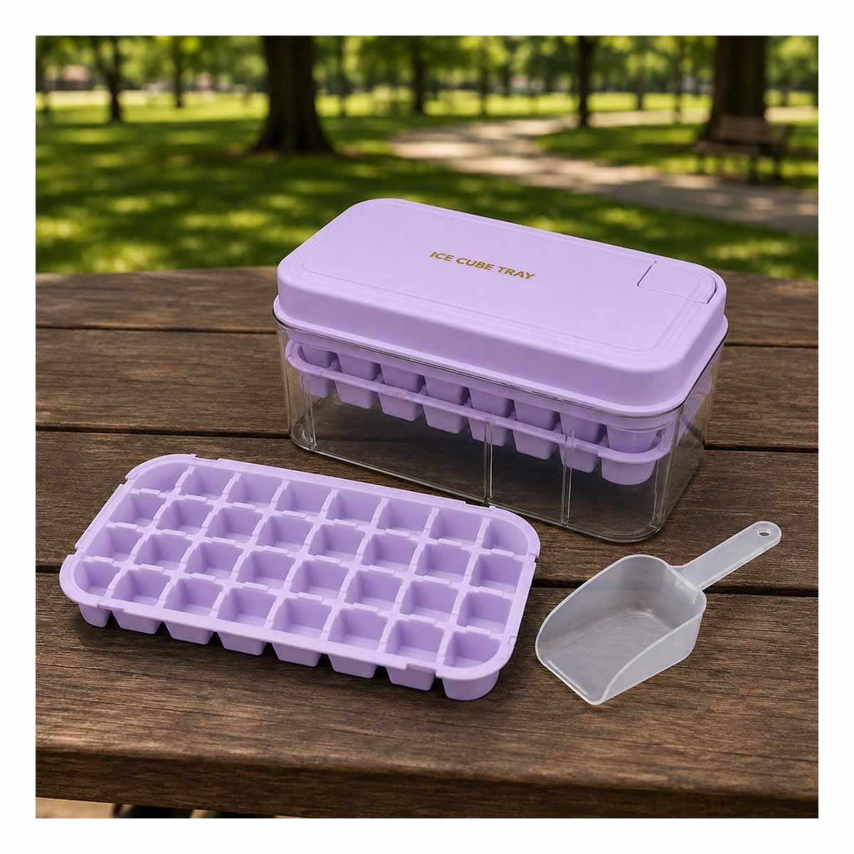 HIELERA DE 2 BANDEJAS PARA PREPARAR CUBOS DE HIELO LILA Y REGALO STICKER - 5