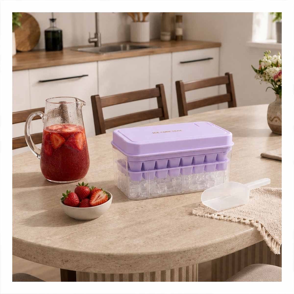 MOLDE LILA PARA CUBOS DE HIELO CON 2 BANDEJAS Y LIGAS REGALO - 1
