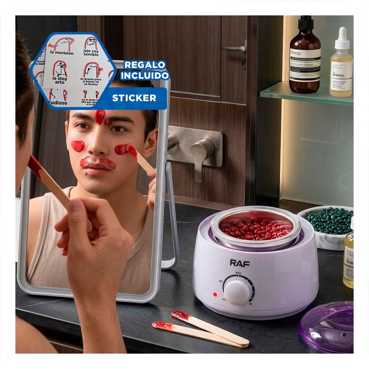 CAZUELA PARA TRATAMIENTOS DE BELLEZA CON CERA COLOR BLANCO YREGALO STICKER - 1