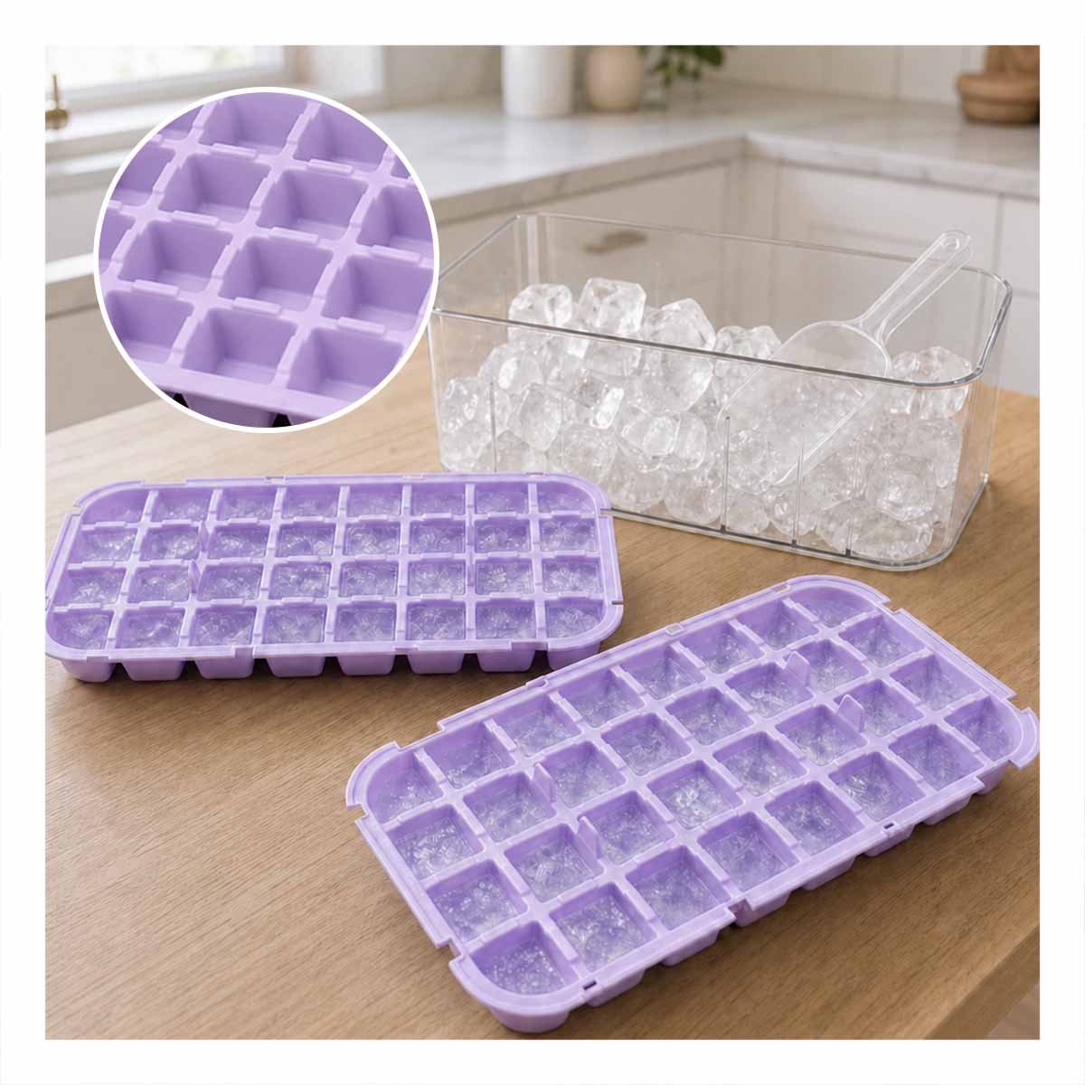CUBETERA CON MOLDE LILA PARA CUBOS DE HIELO EN 2 BANDEJAS Y PAPEL REGALO - 5
