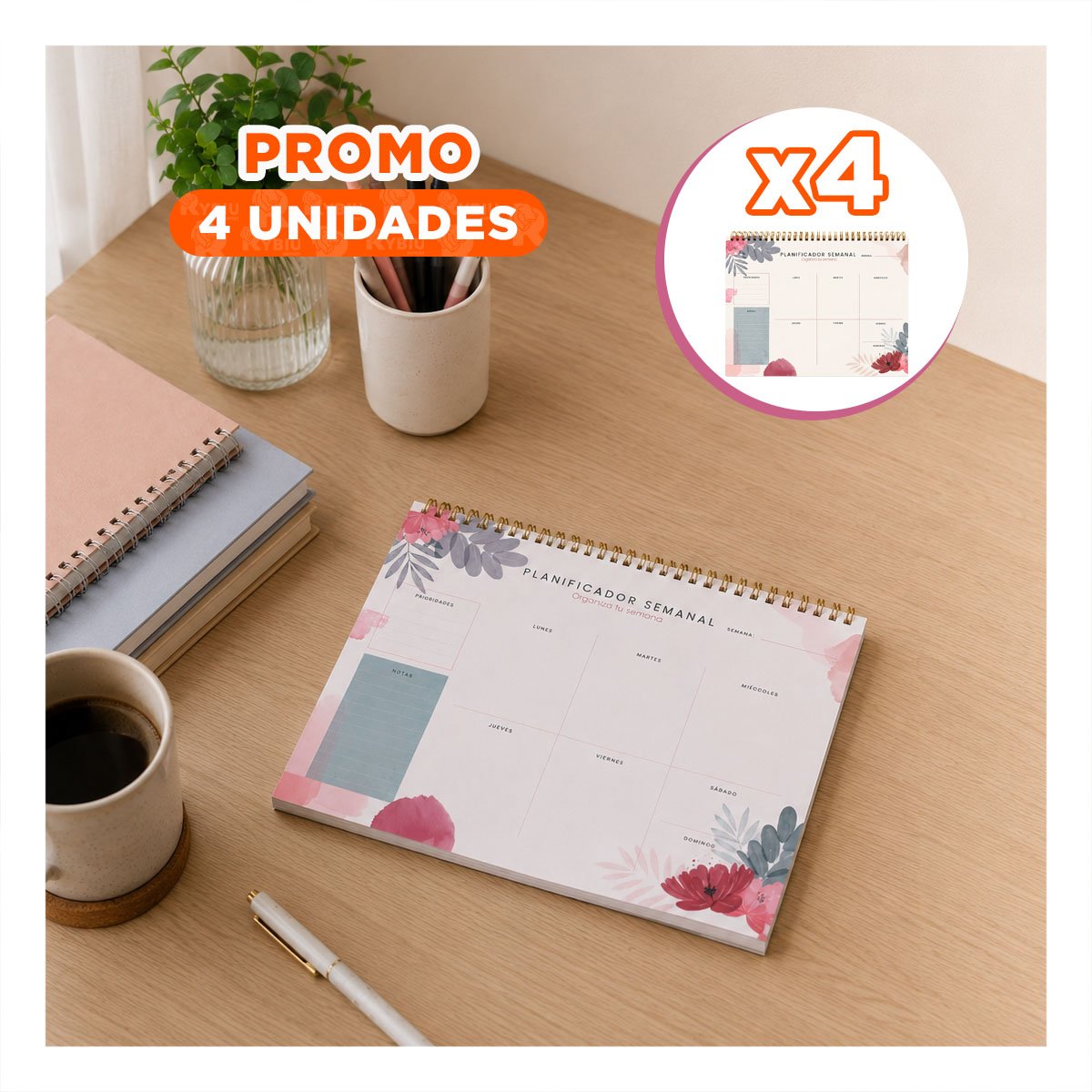 PACK4 LIBRETA ORGANIZADA BEIGE SEMANAL CON SECCIONES DE NOTAS 28X22,5 - 1