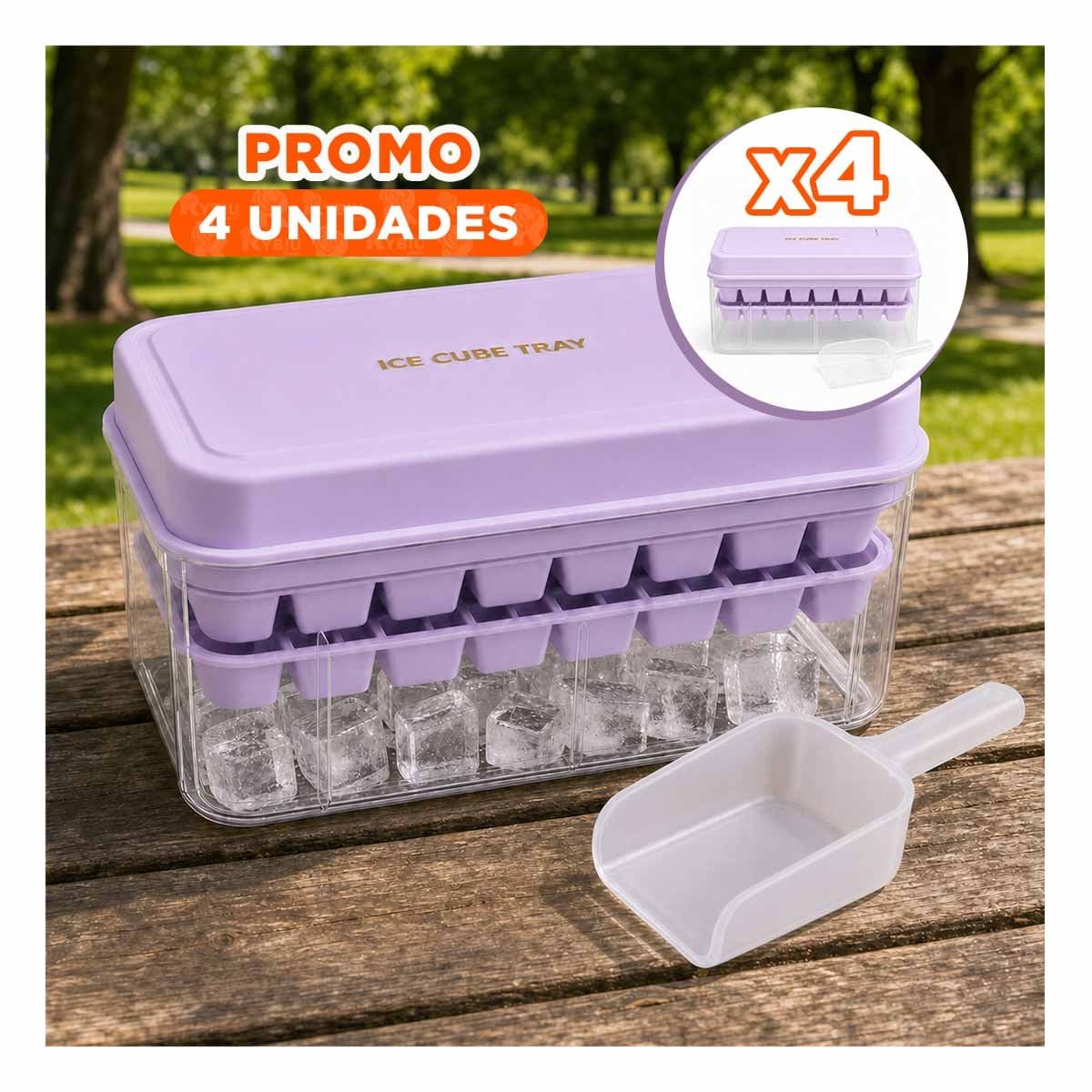 PACK4 BANDEJA CON MOLDE LILA PARA HACER CUBOS DE HIELO - 1