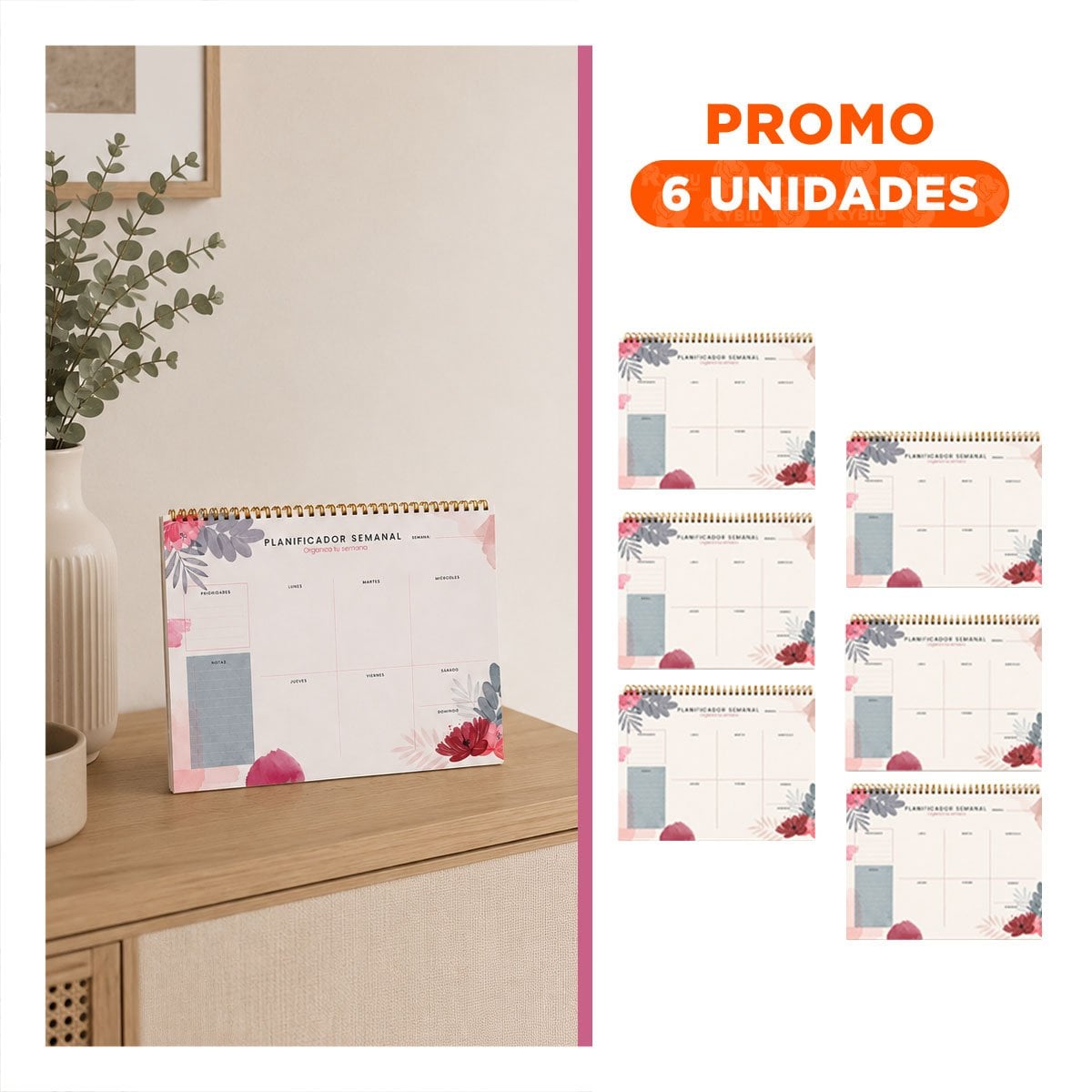 PACK6 CUADERNO CREATIVO BEIGE SEMANAL PARA IDEAS Y PENDIENTES 28X22,5 50 HOJAS - 1