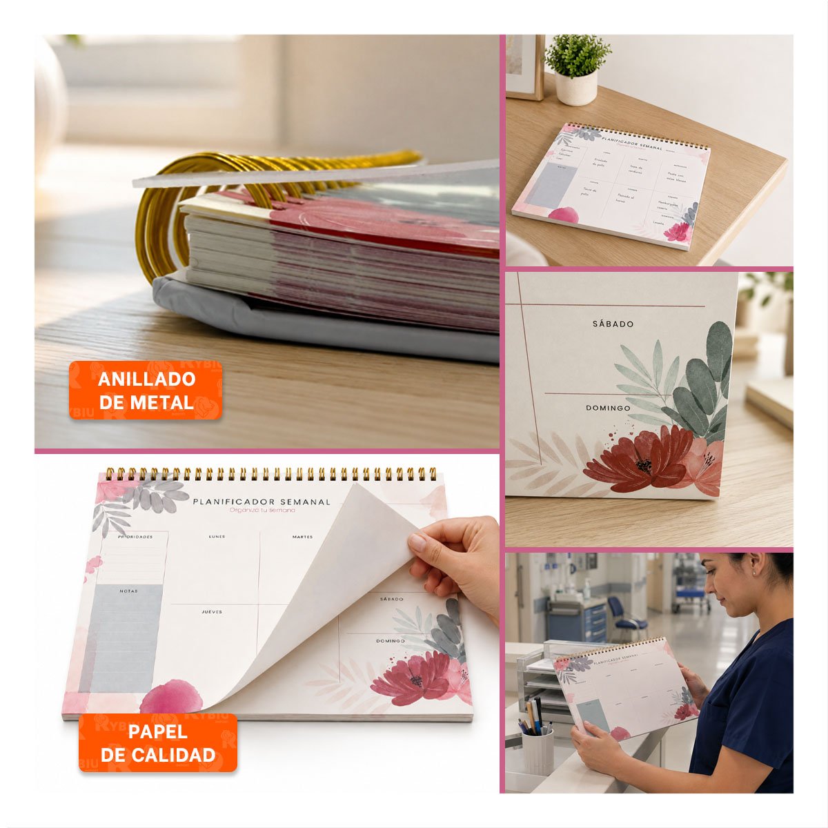CUADERNO SEMANAL BEIGE 50 HOJAS CON DISEÑO PRACTICO PARA ORGANIZAR 28X22,5 Y STICKY - 5