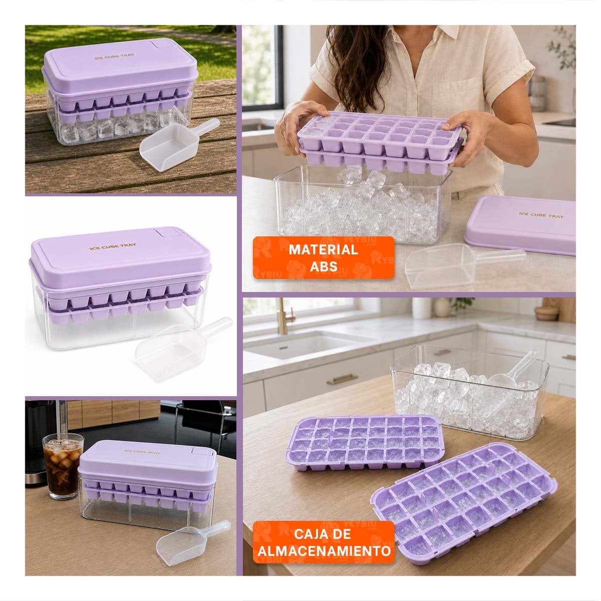 PACK6 CUBETERA PARA CUBOS DE HIELO LILA CON BANDEJAS DOBLES YPAPEL REGALO - 3