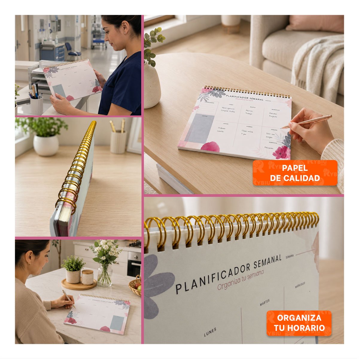PACK6 LIBRETA SEMANAL BEIGE DE 50 HOJAS PARA CONTROLAR ACTIVIDADES 28X22,5 YPAPEL REGALO - 3