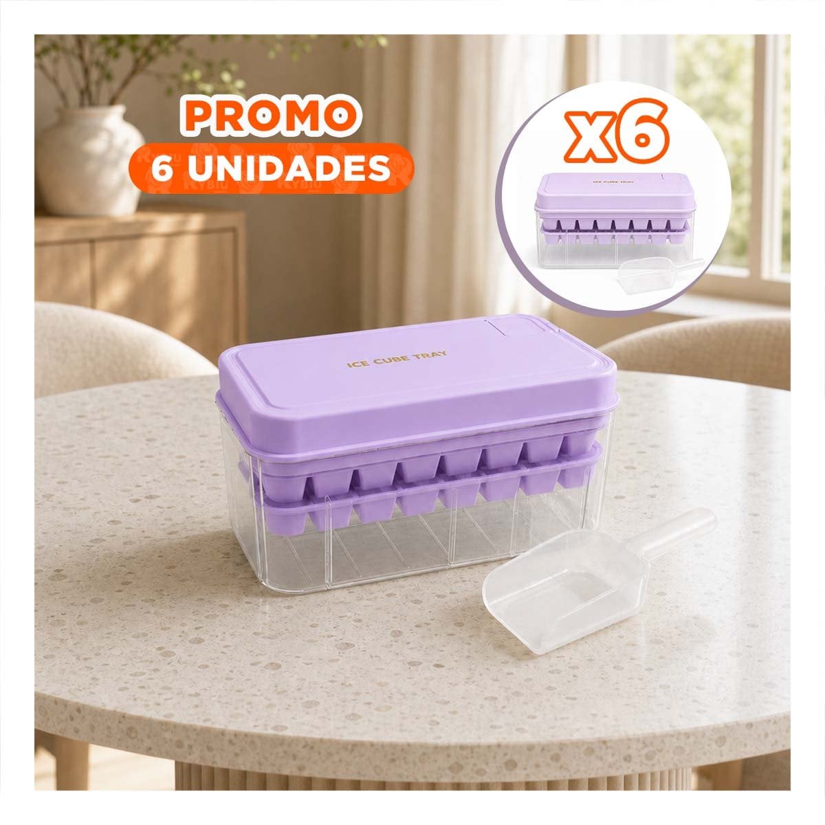 PACK6 HIELERA CON MOLDE LILA PARA HIELO EN 2 BANDEJAS YREGALO STICKER - 1