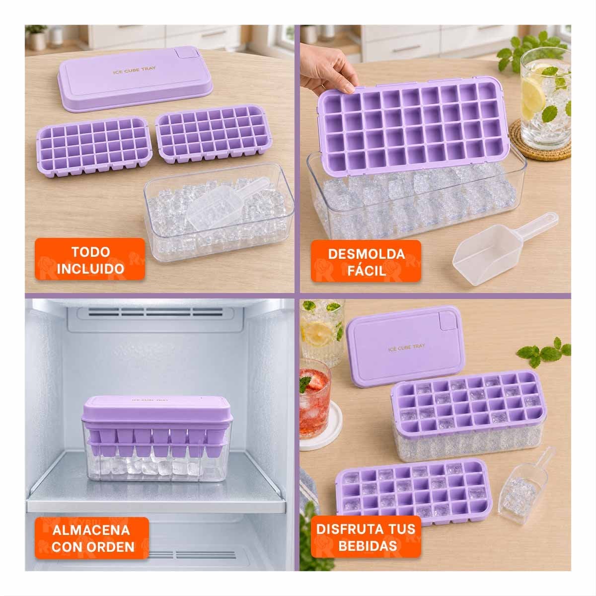 BANDEJA LILA CON 2 BANDEJAS PARA CONGELAR CUBOS DE HIELO Y STICKY - 5