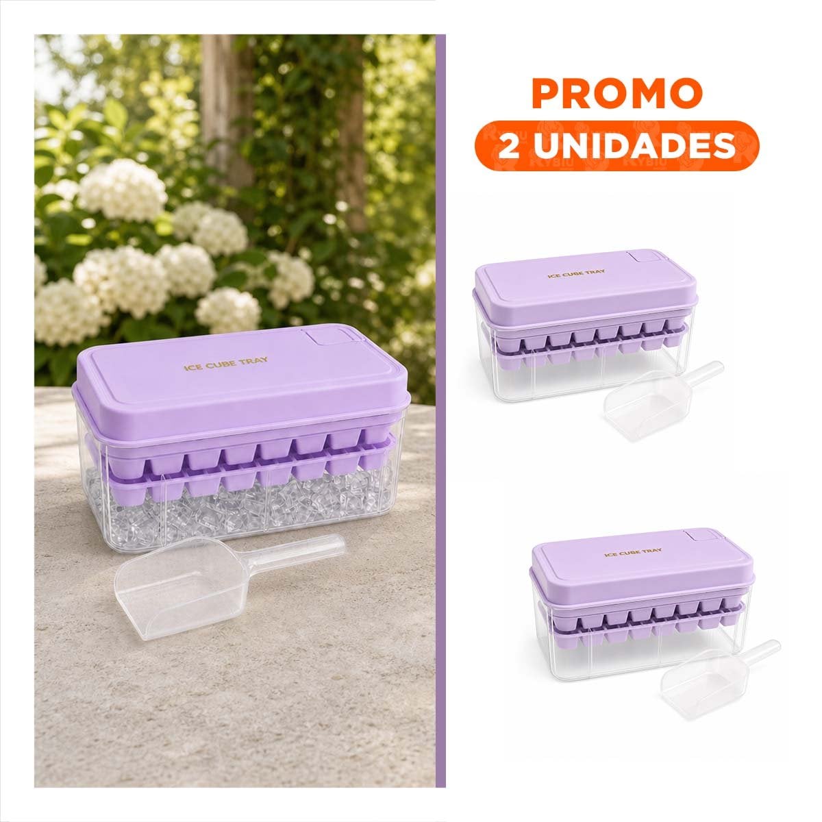 PACK2 CUBETERA PARA HACER HIELO LILA CON MOLDE DE 2 BANDEJAS - 1