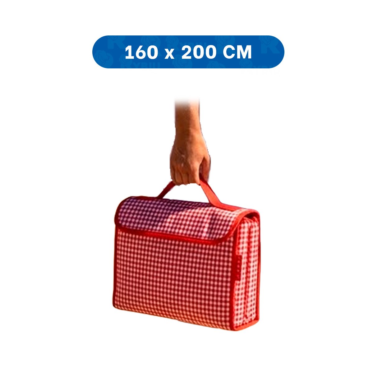 COBERTOR PORTATIL PARA CAMPING TIPO CARTERA DOBLE TELA COLOR ROJO CUADRITOS YREGALO STICKER - 4