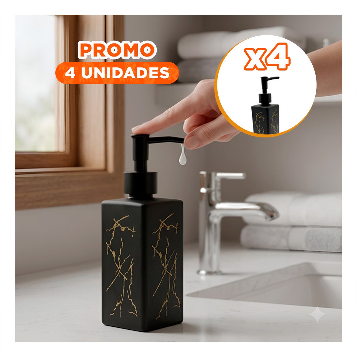 PACK4 DISPENSADOR PARA COCINA RECTANGULAR CON DIS MARMOL COLOR NEGRO 20,5X5,8 CM - 1
