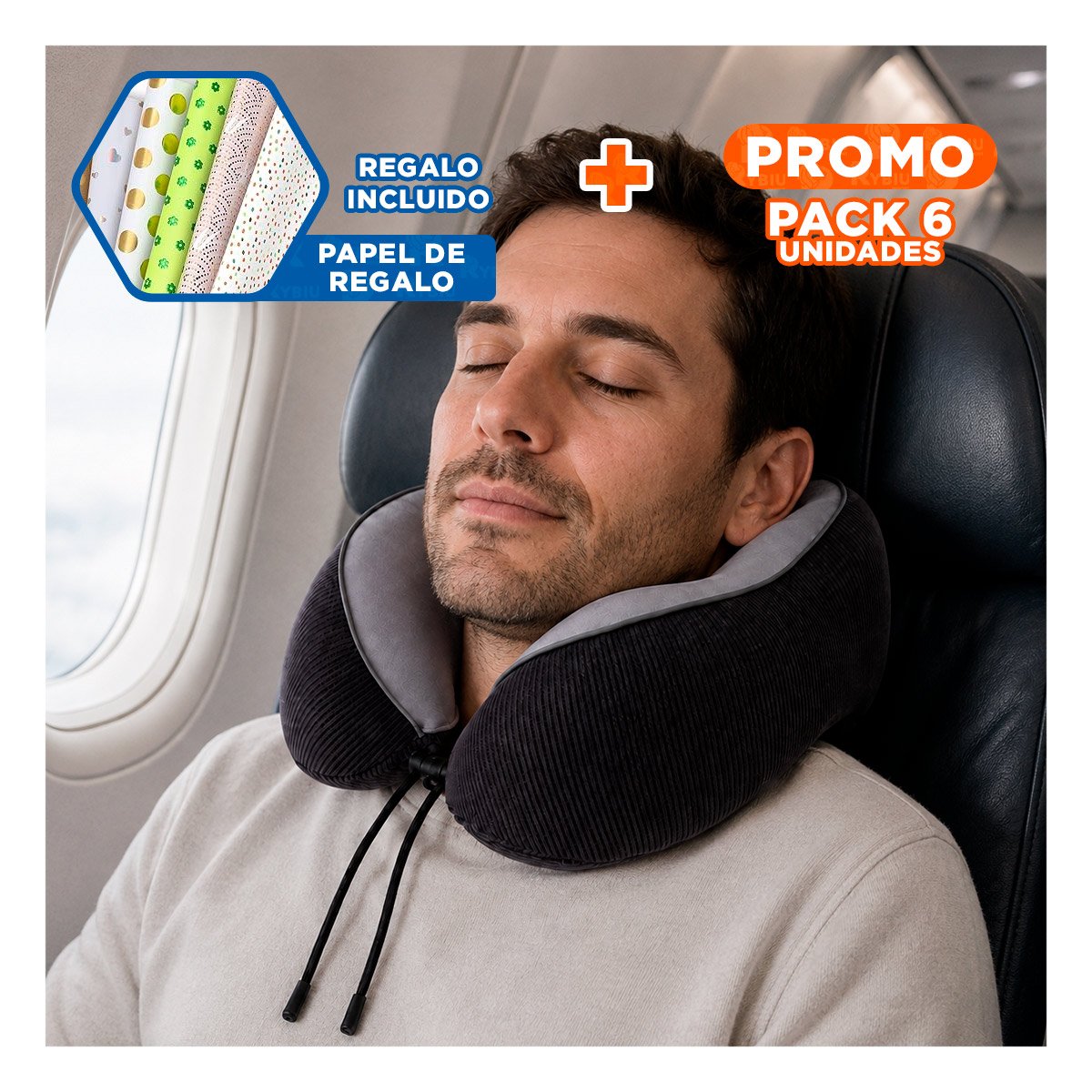 PACK6 COJIN PORTATIL DE VIAJE PLOMO PARA APOYO CERVICAL EN MOVIMIENTO YPAPEL REGALO - 1