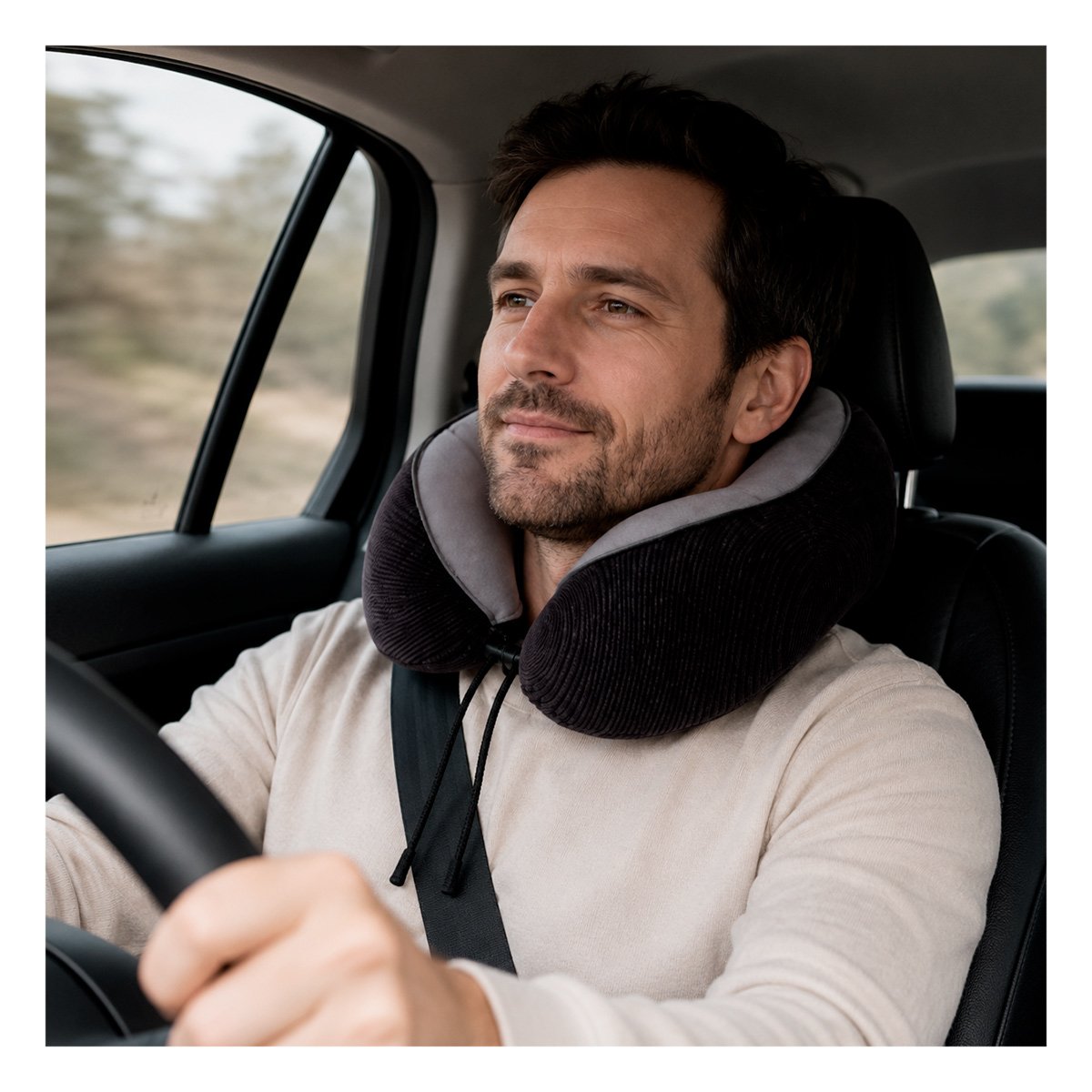 ALMOHADIN COLOR PLOMO PARA CUELLO DURANTE VIAJES Y TRASLADOS COMODOS Y LIGAS REGALO - 1