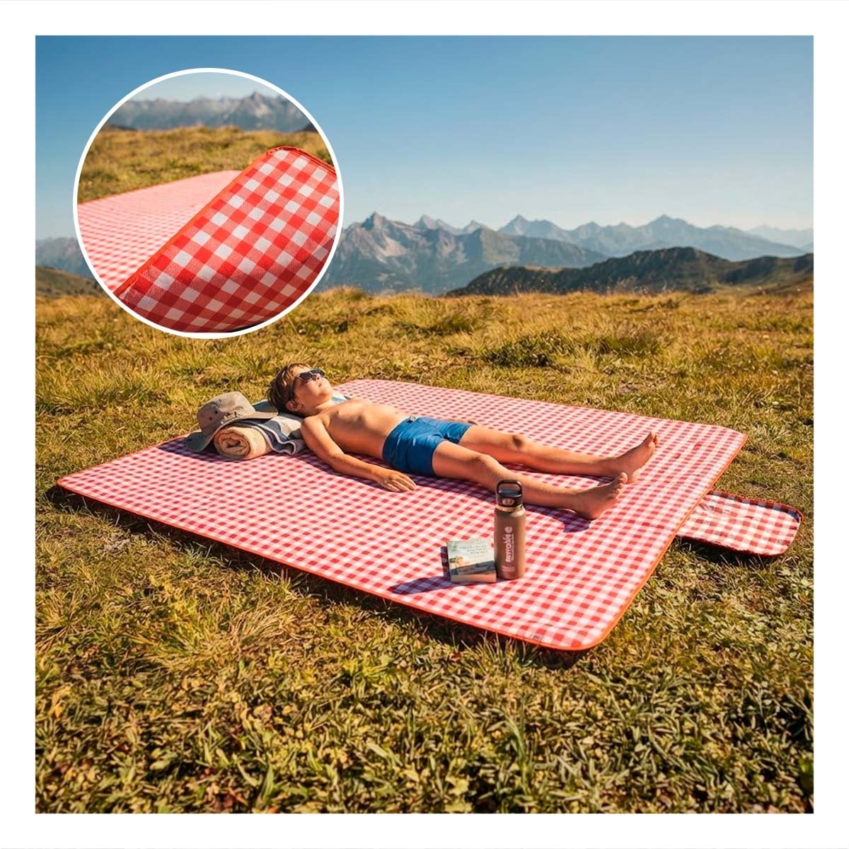 MANTA PARA PICNIC 160X160CM TIPO CARTERA DE USO EN CAMPO COLOR ROJO YSTICKY - 2