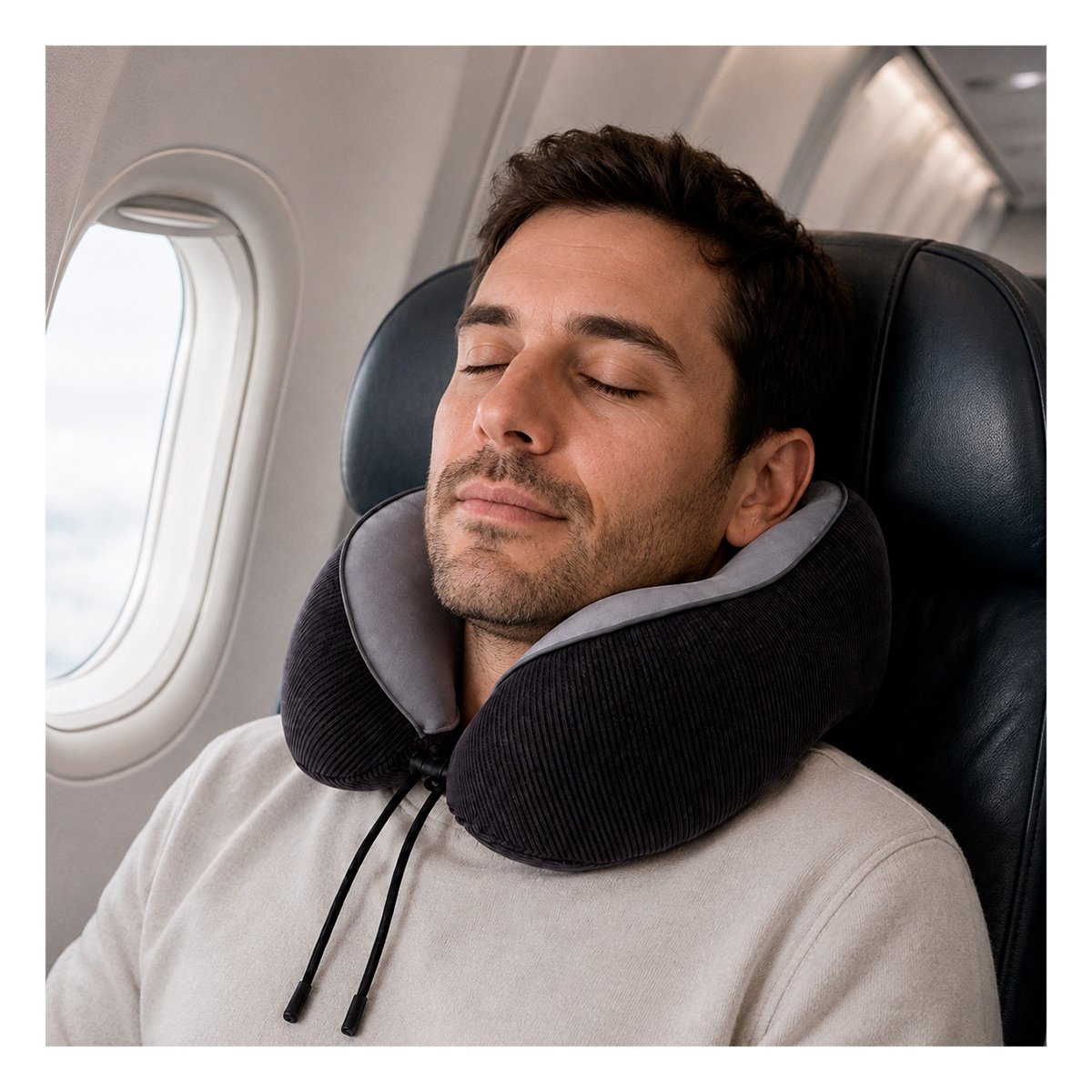 ALMOHADA COLOR PLOMO DE CUELLO PARA VIAJAR CON APOYO CERVICAL COMODO - 1