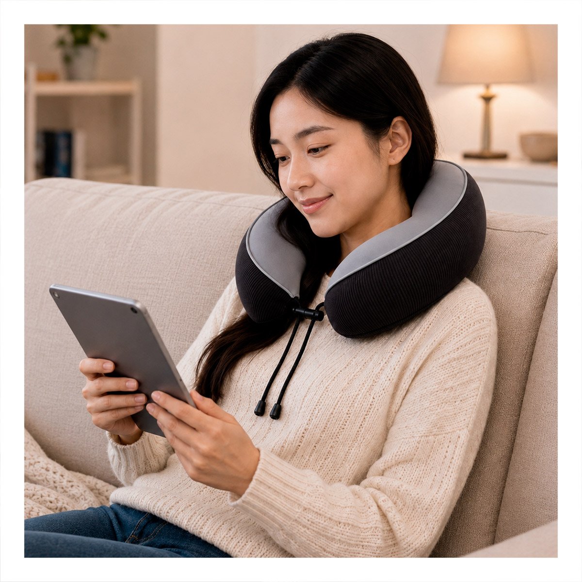 ALMOHADA COLOR PLOMO DE CUELLO PARA VIAJAR CON APOYO CERVICAL COMODO - 2