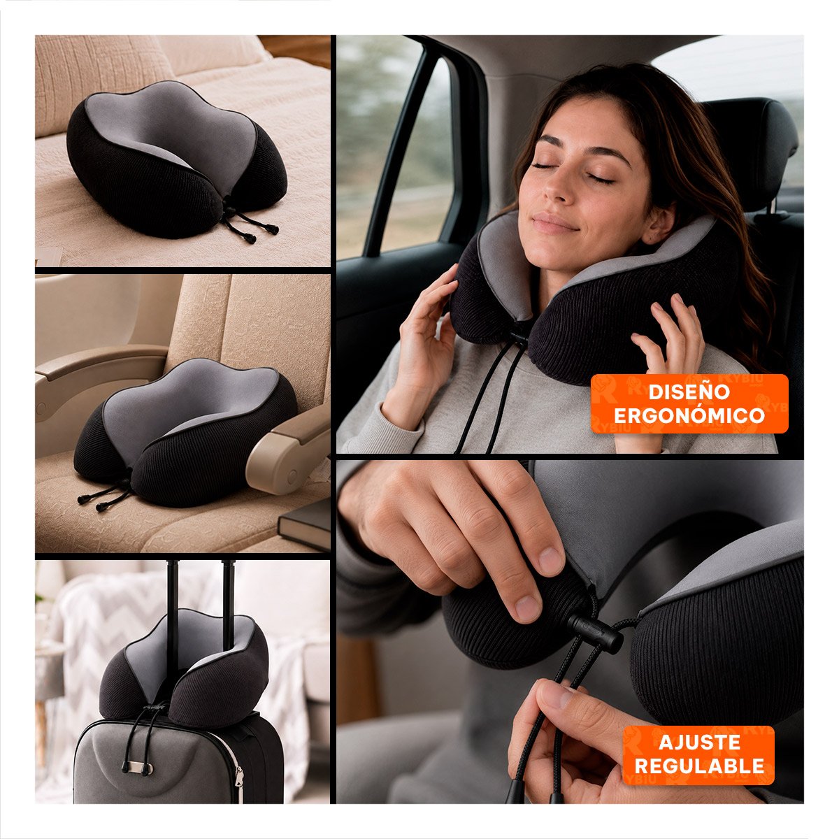 ALMOHADA COLOR PLOMO DE CUELLO PARA VIAJAR CON APOYO CERVICAL COMODO - 5
