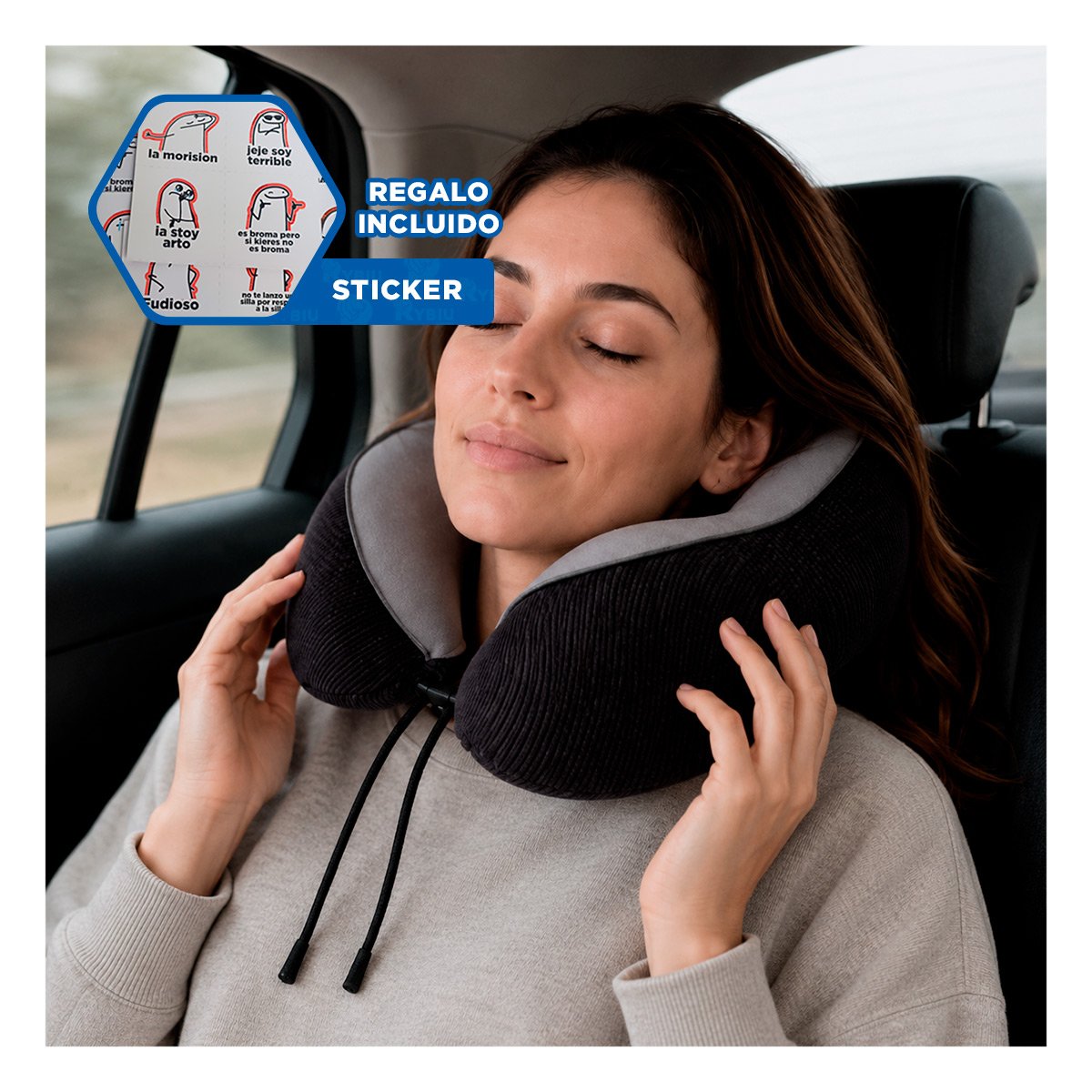 SOPORTE CERVICAL PARA VIAJAR PLOMO CON APOYO SUAVE EN TRAYECTOS LARGOS Y REGALO STICKER - 1