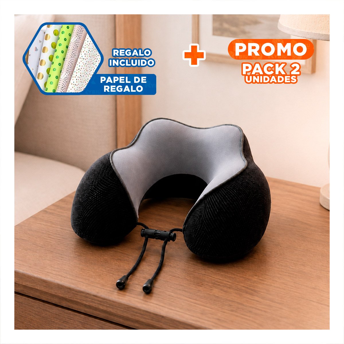 PACK2 SOPORTE DE CUELLO COLOR PLOMO PARA VIAJES LARGOS Y MOMENTOS DE DESCANSO YPAPEL REGALO - 1