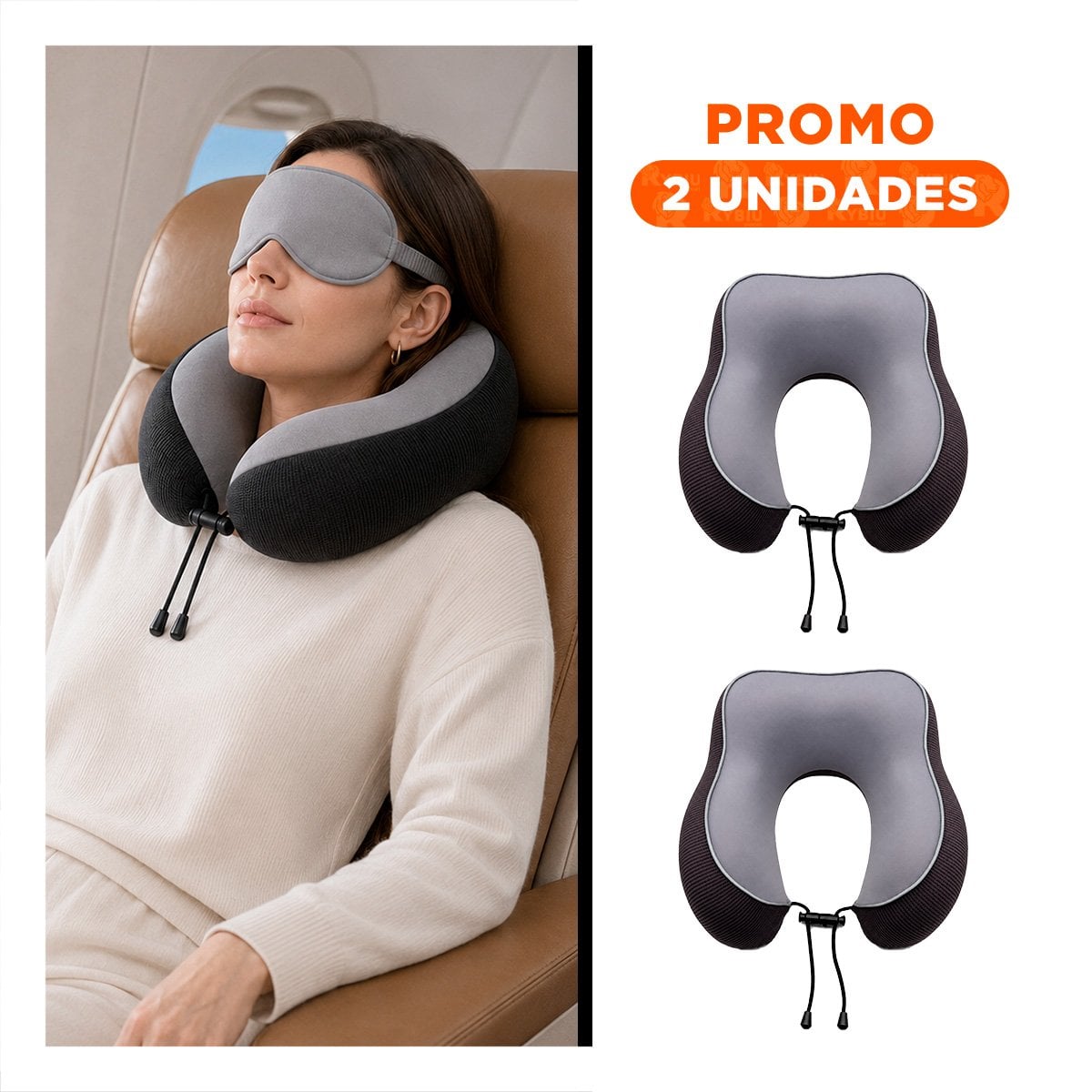 PACK2 COJIN CERVICAL DE COLOR PLOMO PARA DORMIR EN AVION BUS O AUTO - 1