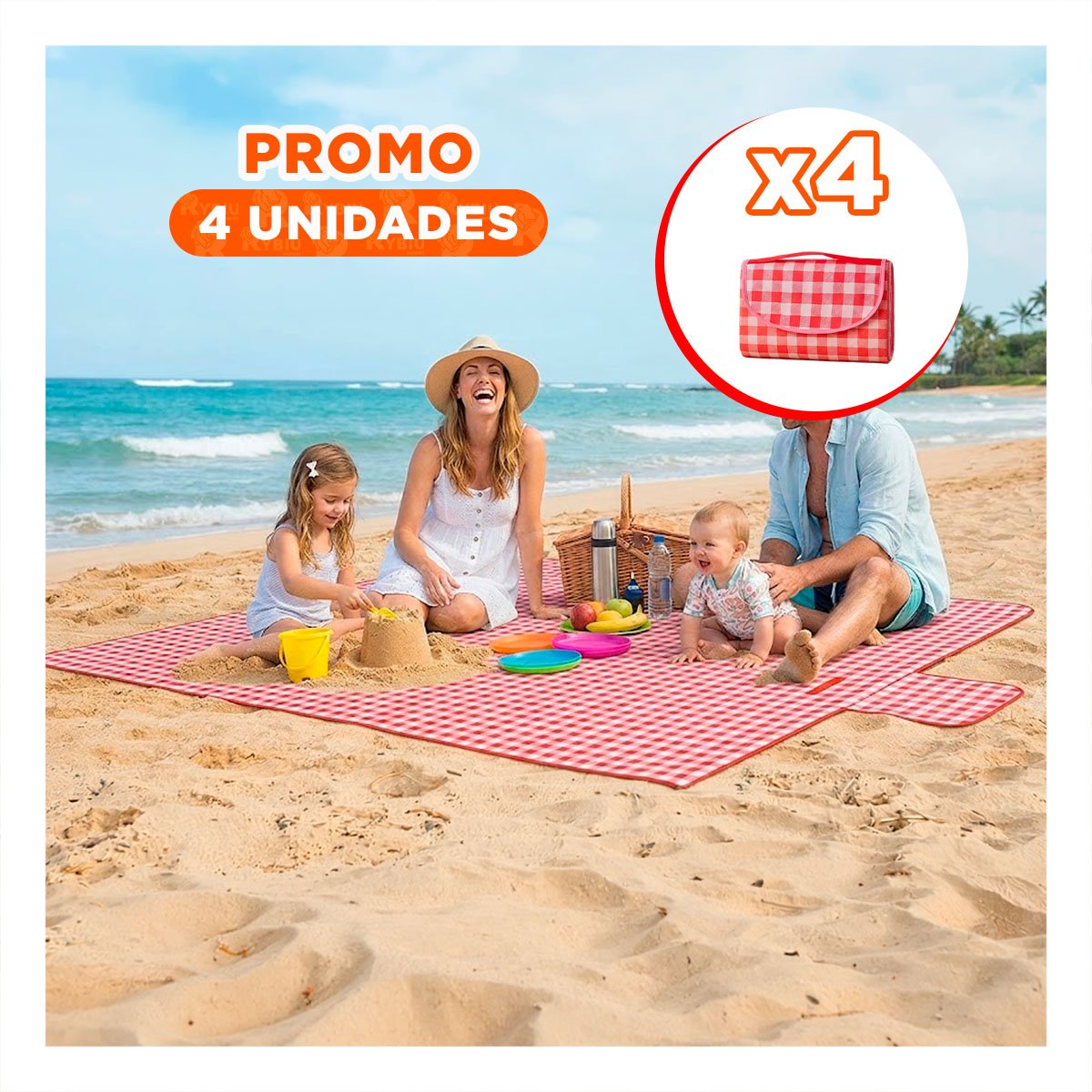 PACK4 MANTA PORTATIL PARA EXTERIOR TIPO CARTERA EN USO DE CAMPO COLOR ROJO - 1