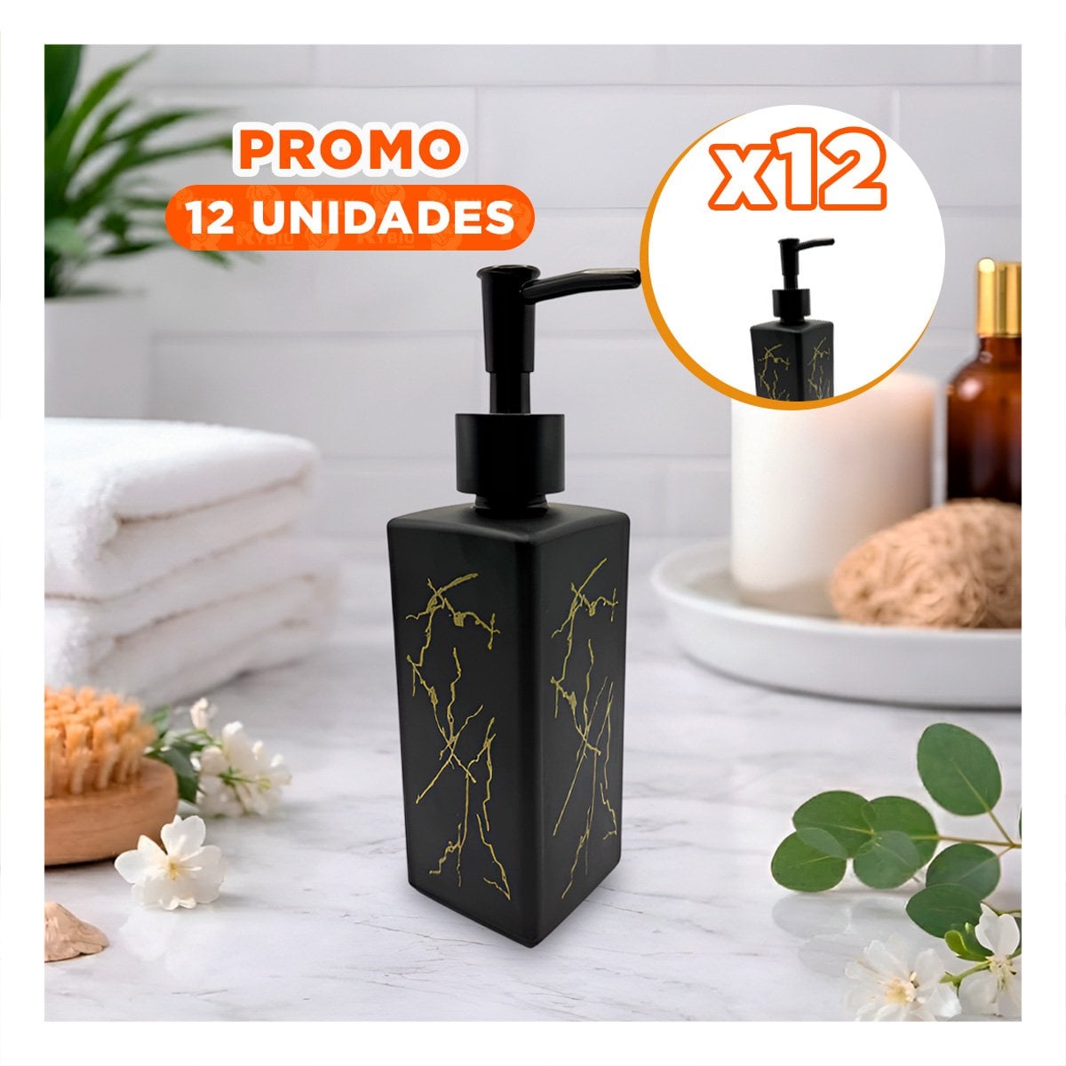 PACK12 DISPENSADOR DE JABON LIQUIDO CON DISENO RECTANGULAR COLOR NEGRO 20,5X5,8 CM - 1