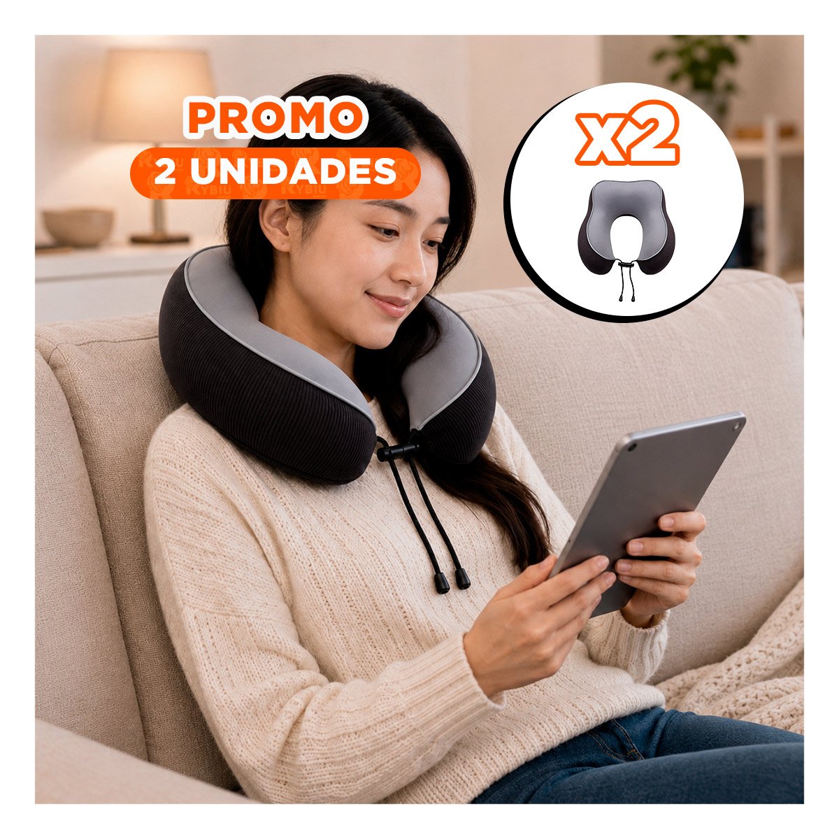 PACK2 ALMOHADA PORTATIL PLOMO PARA VIAJAR CON MAYOR COMODIDAD EN TRANSPORTE YREGALO STICKER - 1