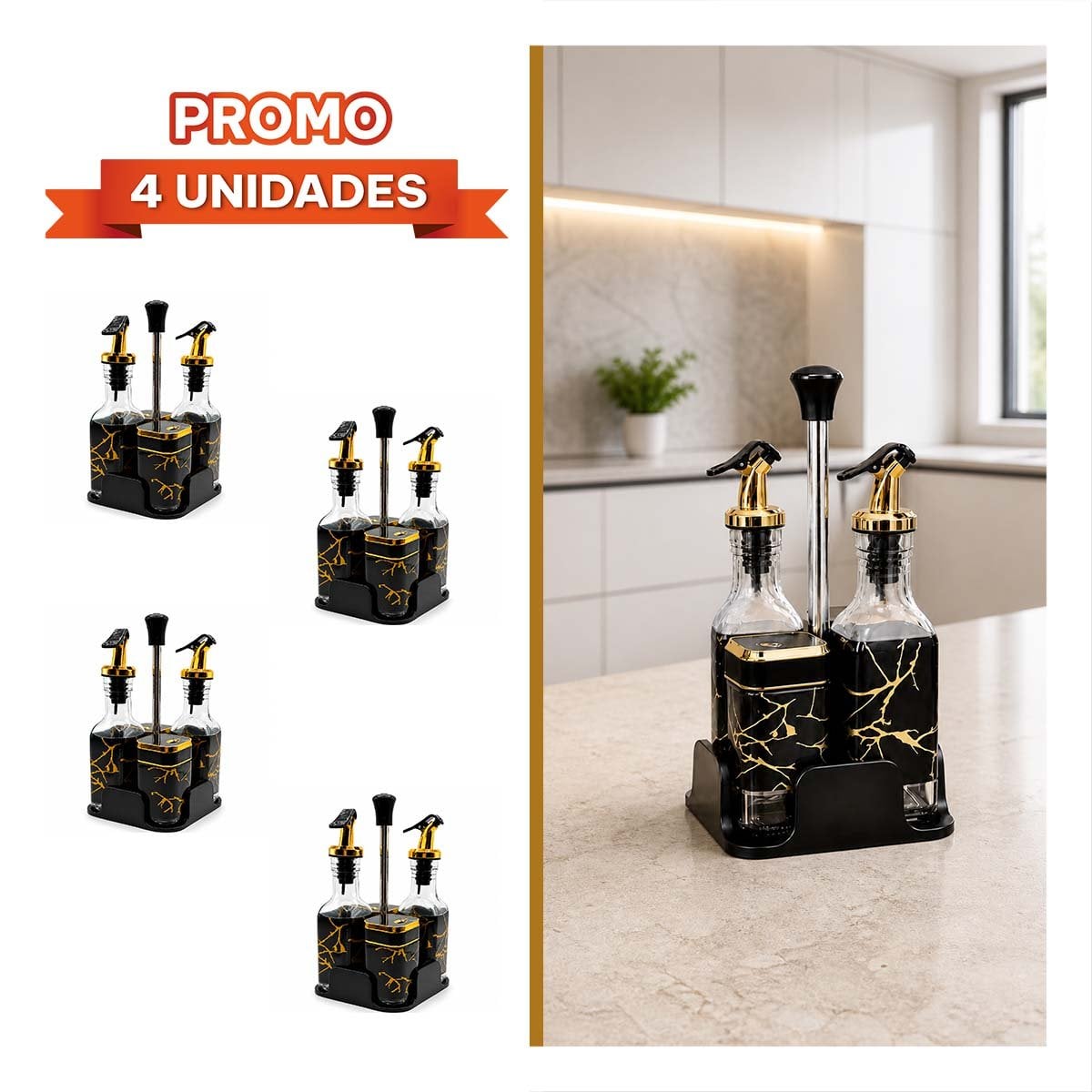 PACK4 SET SOPORTE PARA CONDIMENTEROS CON BASE DIS MARMOL NEGRO - 1