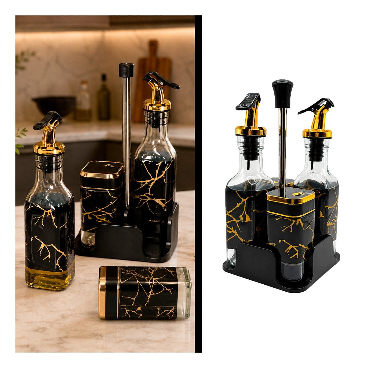 SET ACCESORIOS PARA ESPECIAS CON BASE DIS MARMOL NEGRO Y POST IT - 1