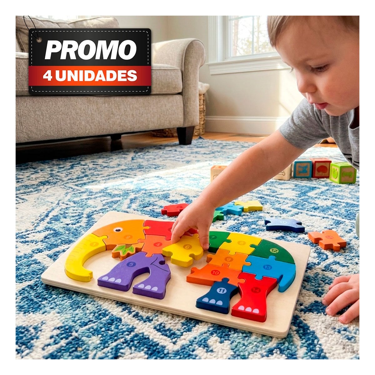 PACK4 PUZZLE EDUCATIVO ELEFANTE CON PIEZAS NUMERICAS MULTICOLOR 18X30CM - 1