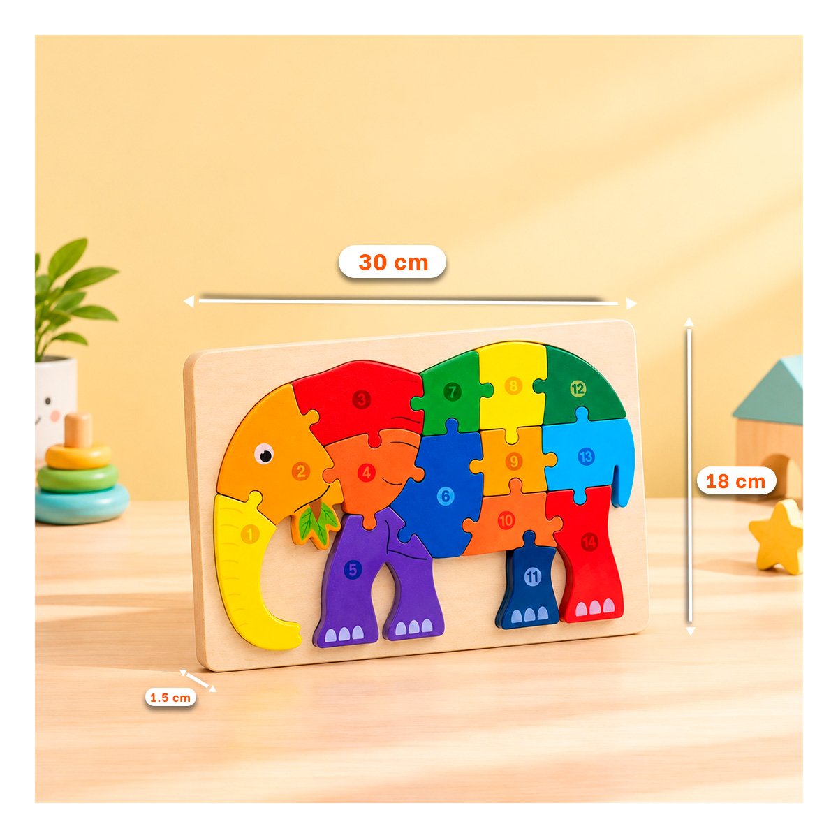 PACK4 PUZZLE EDUCATIVO ELEFANTE CON PIEZAS NUMERICAS MULTICOLOR 18X30CM - 2