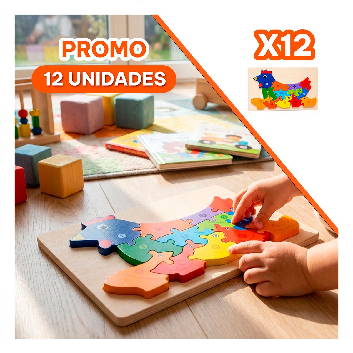 PACK12 TABLERO DE APRENDIZAJE GALLINA CON NUMEROS MULTICOLOR 18X30CM YREGALO STICKER - 1
