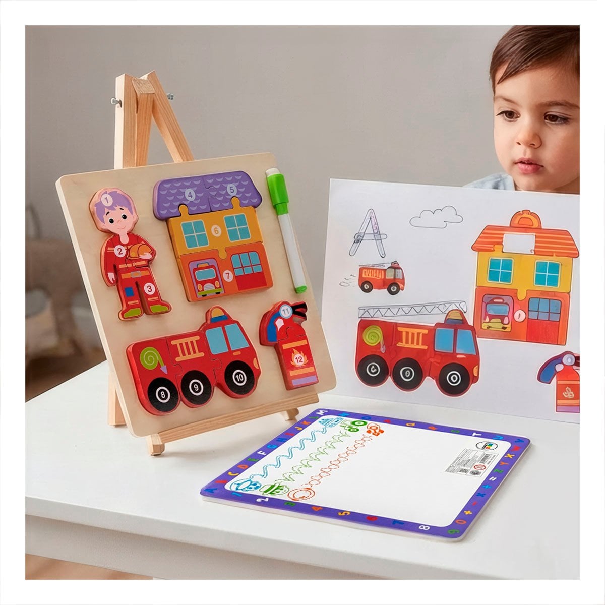 PACK2 PUZZLE DE NUMEROS CON FIGURA DE BOMBERO Y ELEMENTOS INFANTIL MULTICOLOR 22,5CM - 3