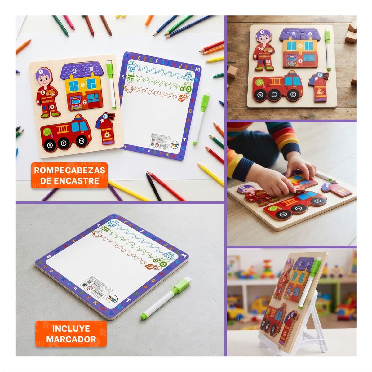 PACK2 PUZZLE DE NUMEROS CON FIGURA DE BOMBERO Y ELEMENTOS INFANTIL MULTICOLOR 22,5CM - 4