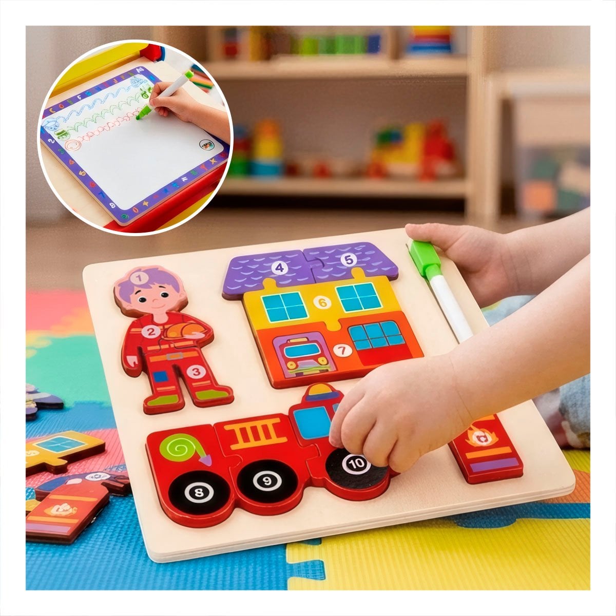 PACK6 JUEGO DE COORDINACION INFANTIL CON BOMBERO Y ELEMENTOS NUMERICA 22,5CM YPAPEL REGALO - 3